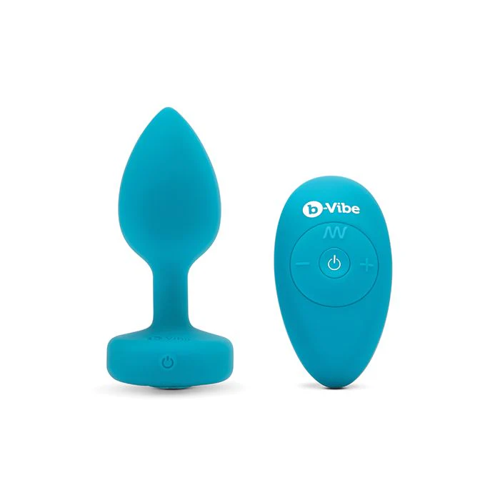 b-Vibe Silicone Vibrating Aquamarine Jewel Butt Plug S/M - Image 2