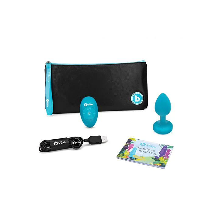b-Vibe Silicone Vibrating Aquamarine Jewel Butt Plug S/M - Image 3