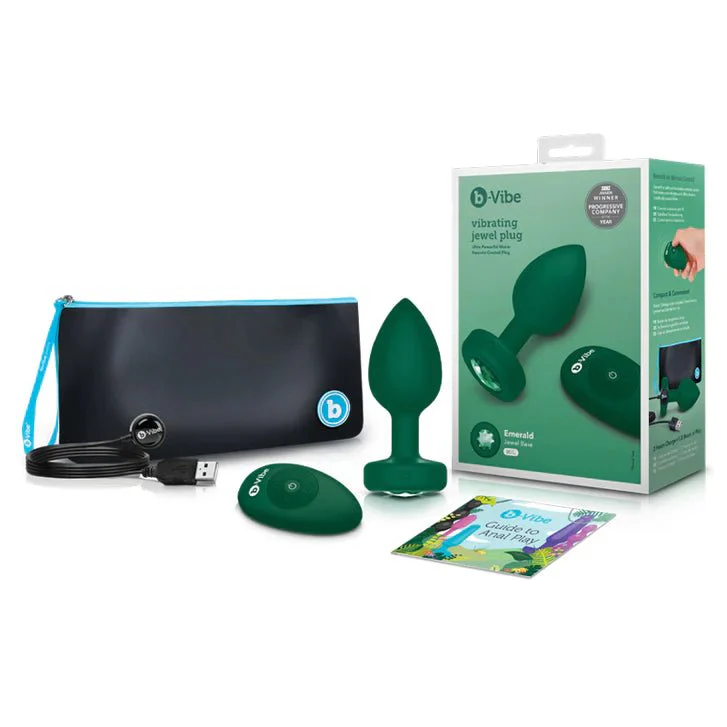 b-Vibe Silicone Vibrating Emerald Green Jewel Butt Plug M/L - Image 3