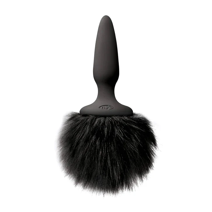 NS Novelties Bunny Tails Black Mini Fur Silicone Butt Plug
