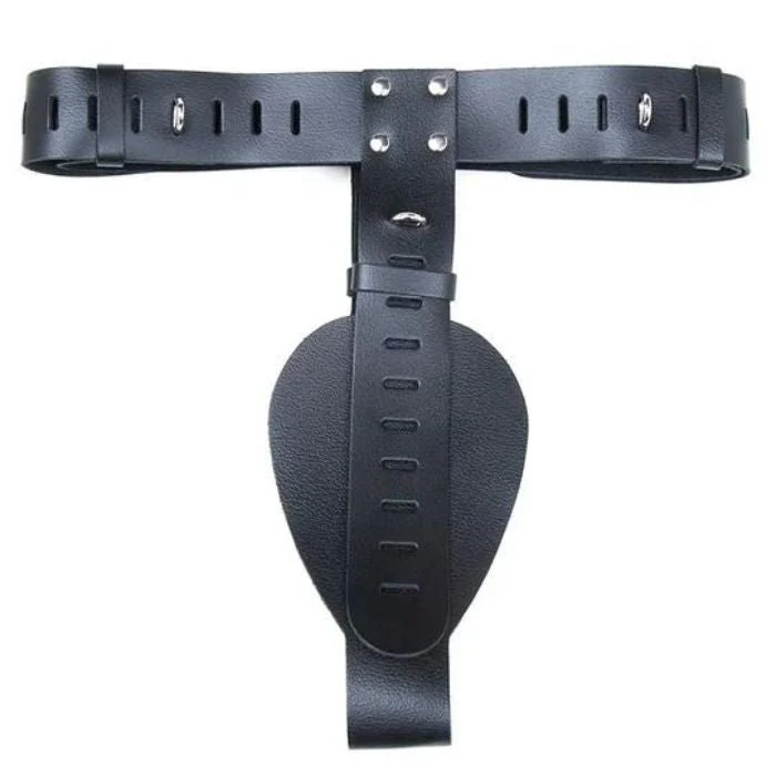 Deluxe Black Leather Locking Chastity Belt for Women - Image 2