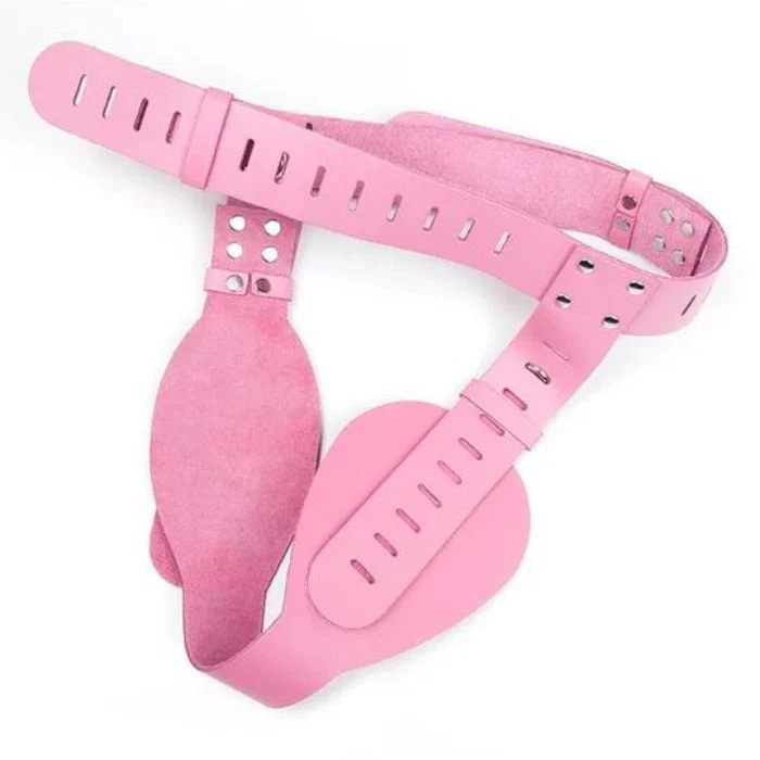 Deluxe Pink Leather Locking Chastity Belt for Women