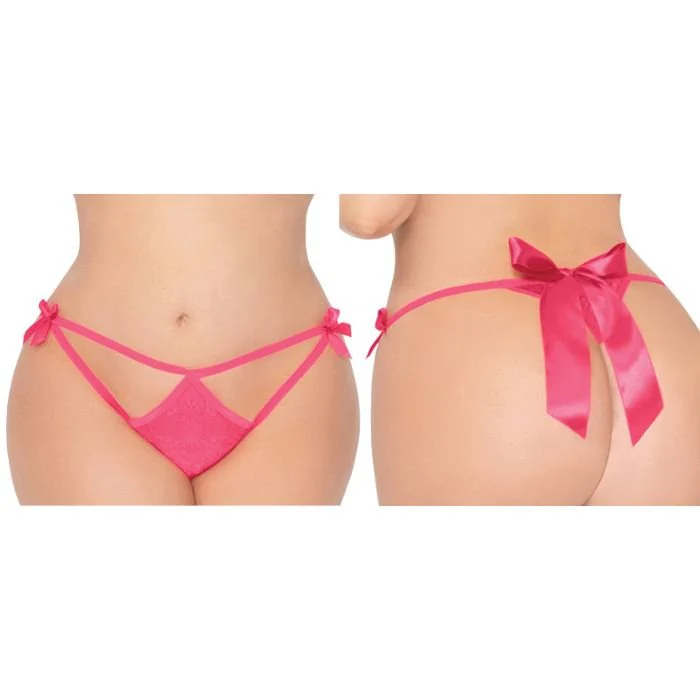 Hot Pink Lace Plus Size Open Crotch G-string Thong - Image 3
