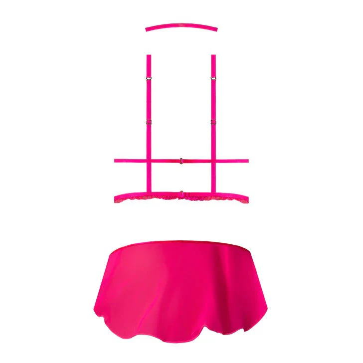 Magic Silk Pink Kink Skirt and Chest Harness Lingerie Set - Image 3