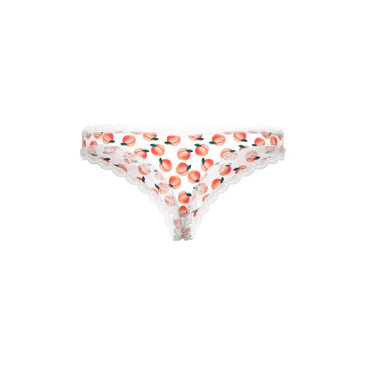 Magic Silk Sweet Treats Peach Print Crotchless Thong Panties - Image 3