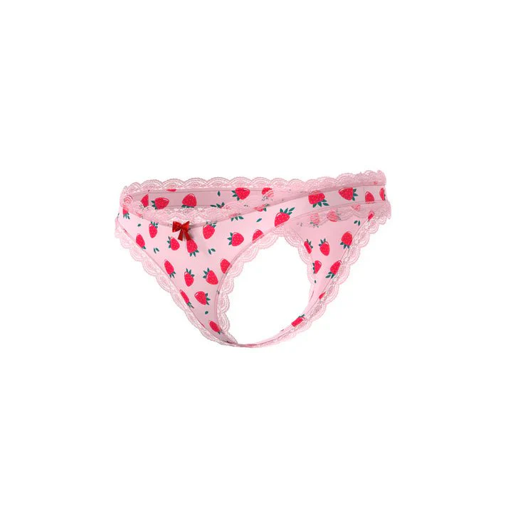 Magic Silk Sweet Treats Strawberry Print Crotchless Thong Panties - Image 3