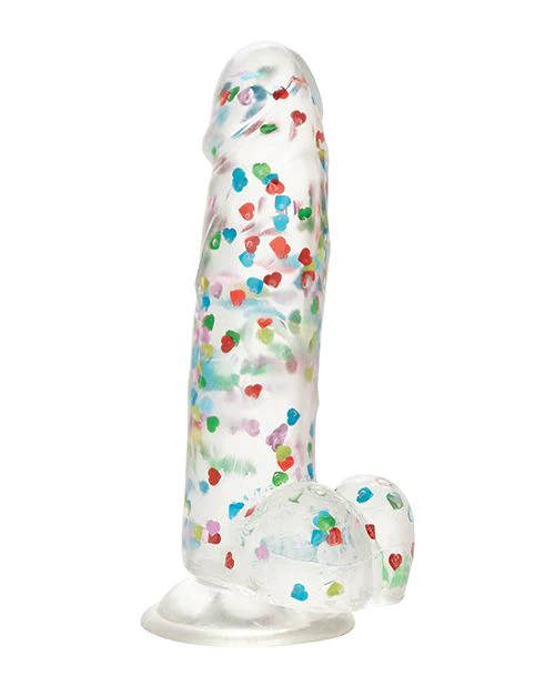 Naughty Bits 'I Love Dick' 8" Rainbow Confetti Heart Dildo