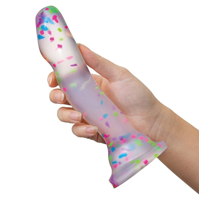 Neo Elite Glow-in-the-Dark Hanky Panky 7.5" Confetti Silicone Dildo - Image 2