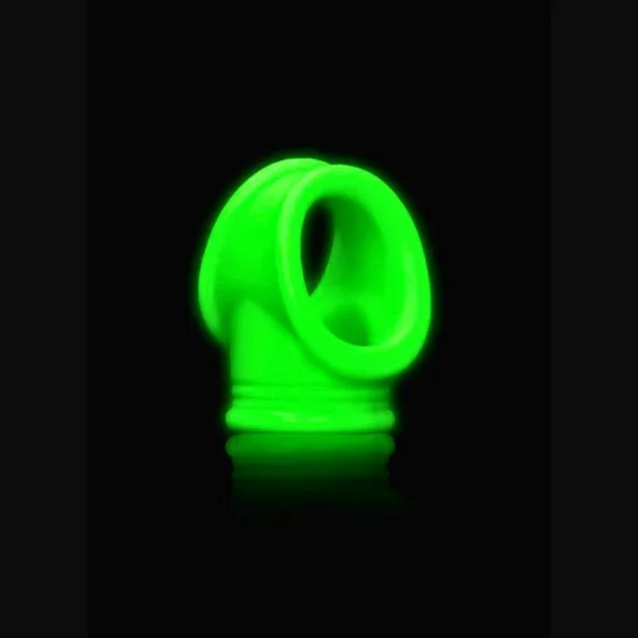 Ouch! Glow-in-the-Dark Neon Green Cockring & Ball Sling - Image 2