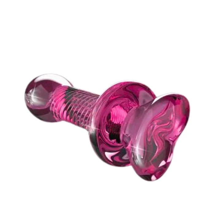Pipedream Icicles No. 82 Pink Heart Ribbed Glass Plug and Juicer - Image 2