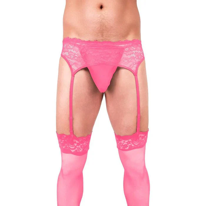 Prowler Men's Black Lace Thong and Garter Belt with Stockings - Image 3