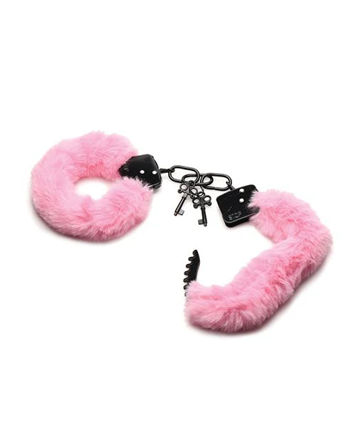 Soft Pink Faux Fur Double-Locking Handcuffs - Image 2