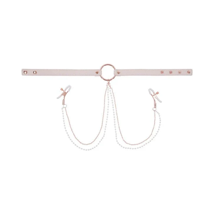 Peaches 'n CreaMe BDSM Collar with Rose Gold Nipple Clamps - Image 2