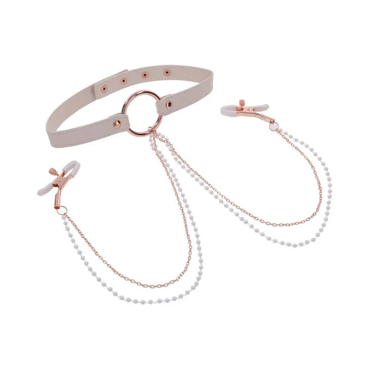 Peaches 'n CreaMe BDSM Collar with Rose Gold Nipple Clamps - Image 4