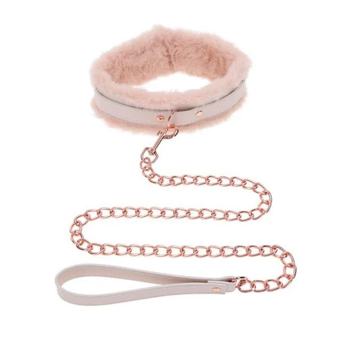 Peaches 'n CreaMe Faux Fur-Lined BDSM Collar & Rose Gold Leash