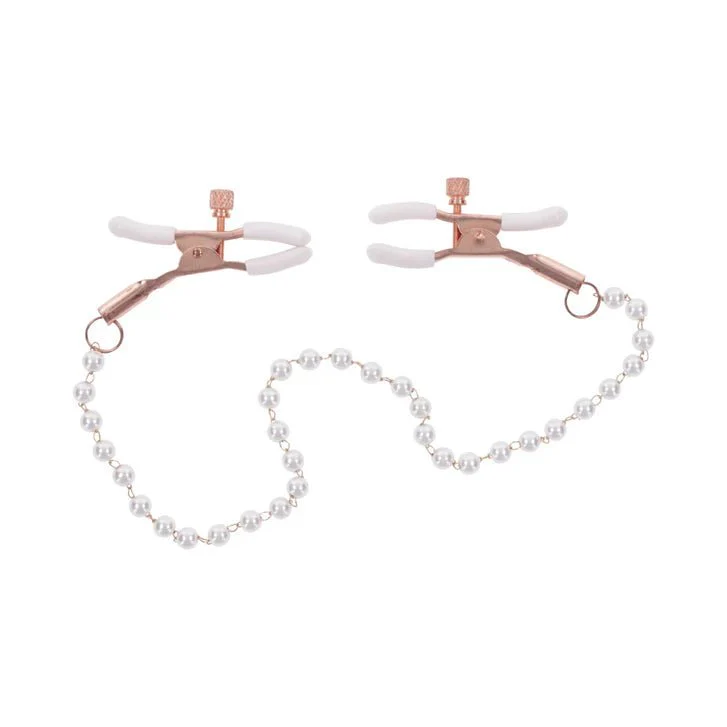 Peaches 'n CreaMe Rose Gold and Pearl Connected Nipple Clamps - Image 2