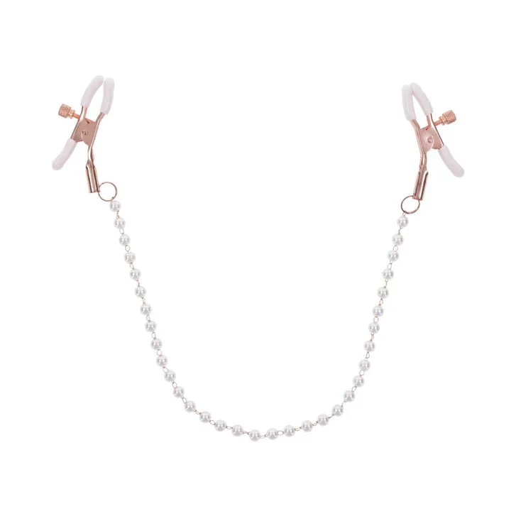 Peaches 'n CreaMe Rose Gold and Pearl Connected Nipple Clamps - Image 3