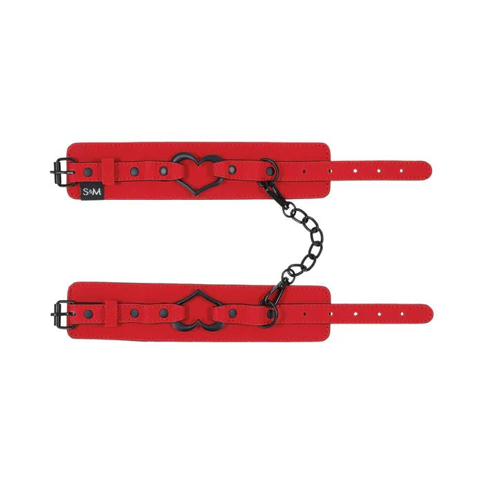 Sportsheets Amor Red Vegan Leather Handcuffs with Black Metal Heart - Image 2