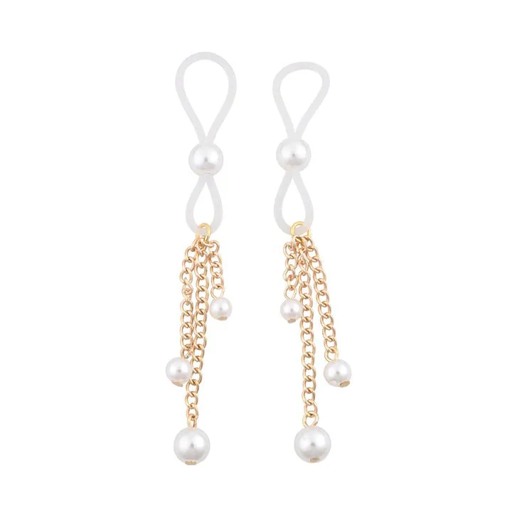 Sex & Mischief Gold Chain Dangling Pearl Nipple Ties
