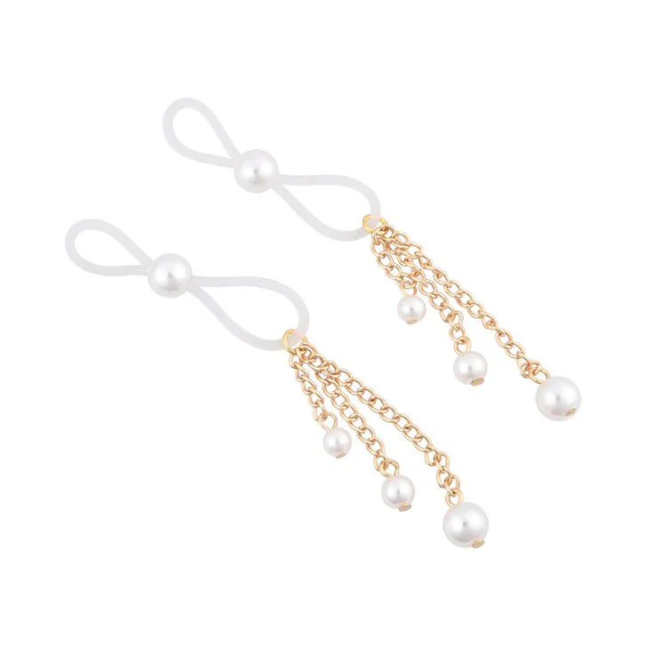 Sex & Mischief Gold Chain Dangling Pearl Nipple Ties - Image 2