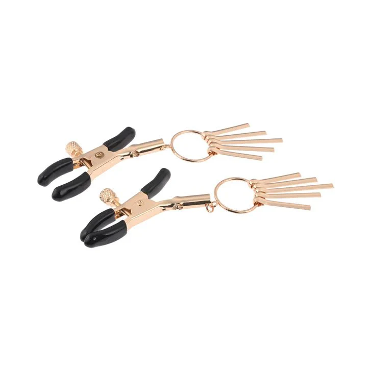 Sex & Mischief Verge Black and Gold Dangling Nipple Clamps - Image 2